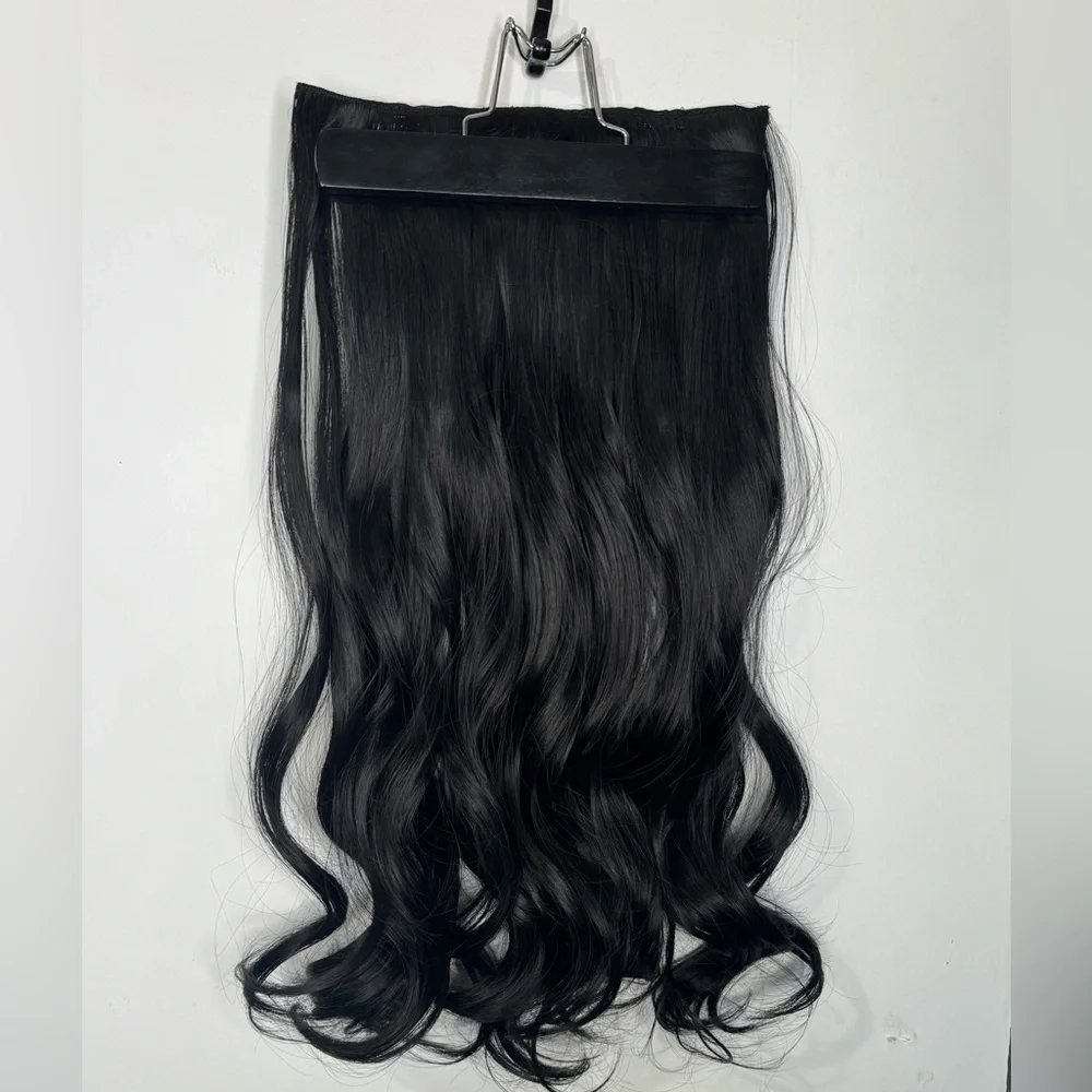 One Piece Black Hair Extensions — 22” Long | Natural Wave | Clip-In Volumizer